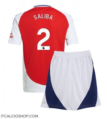 Arsenal William Saliba #2 Prima Maglia Bambino 2024-25 Manica Corta (+ Pantaloni corti)